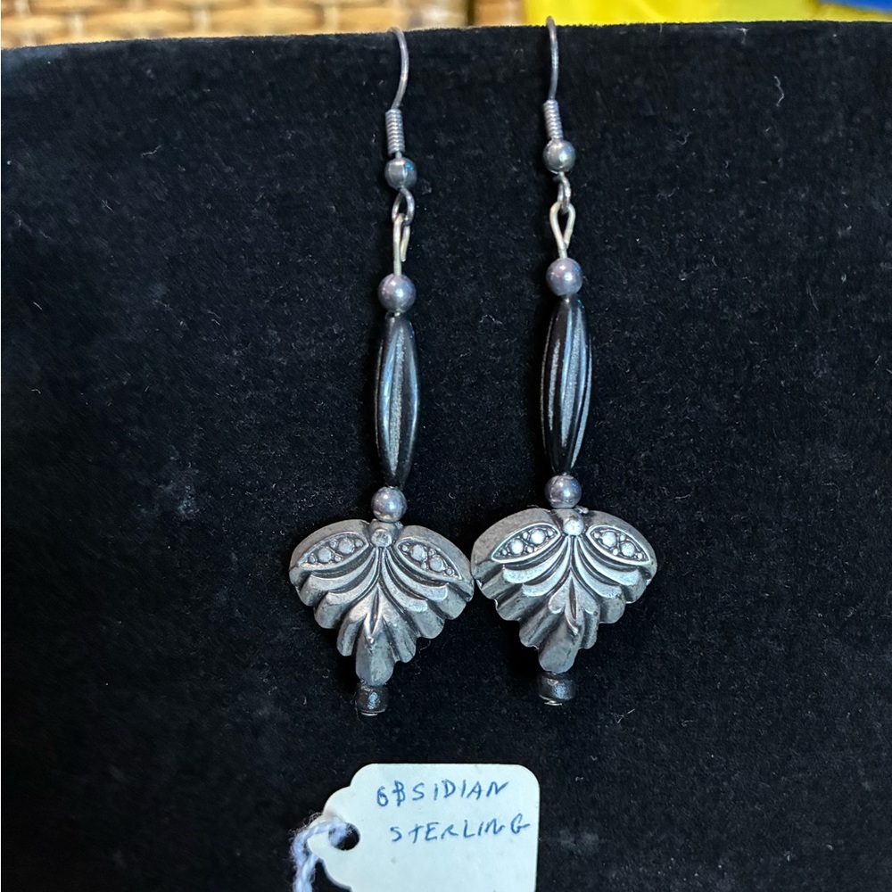 Elegant Silver Obsidian & Sterling Silver Dangle Earrings